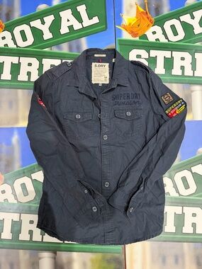 Superdry Navy Button-Front Casual Military Shirt